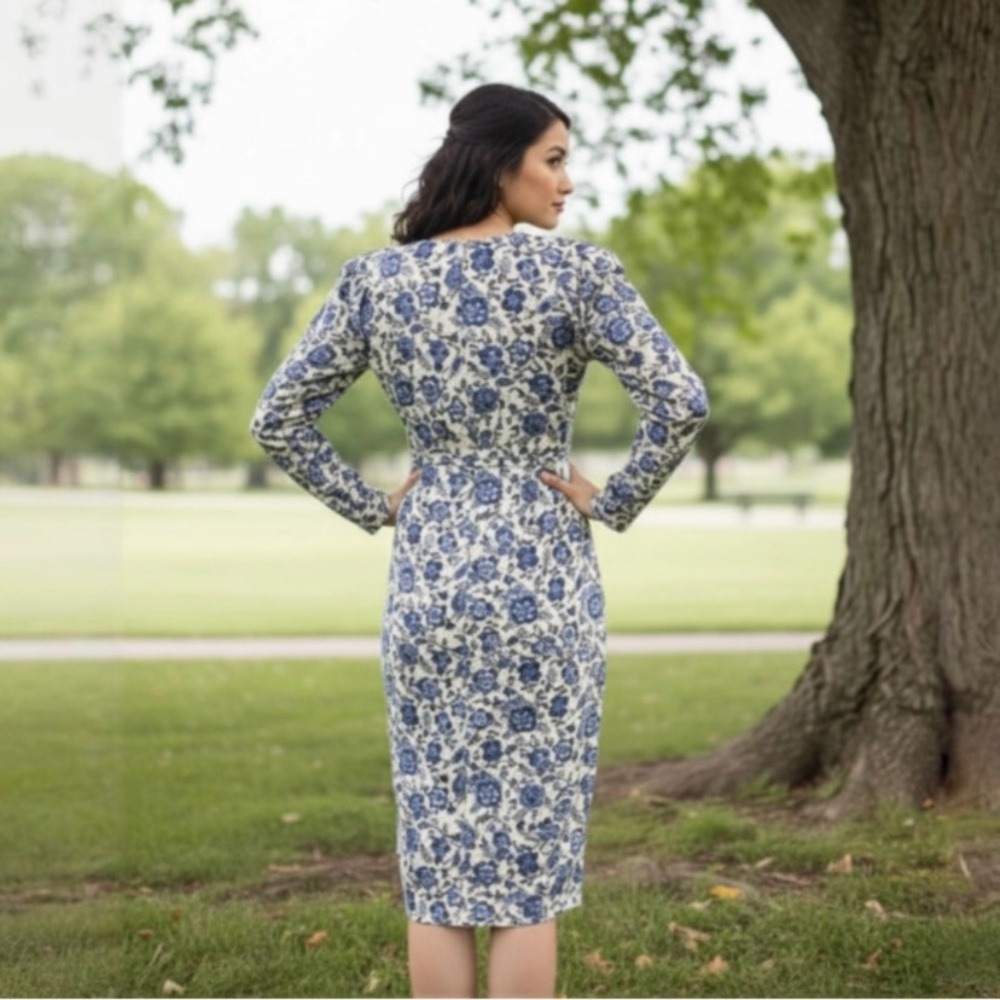 Moon River Blue Floral Corduroy Dress By Anthropologie - Picture 3 of 12